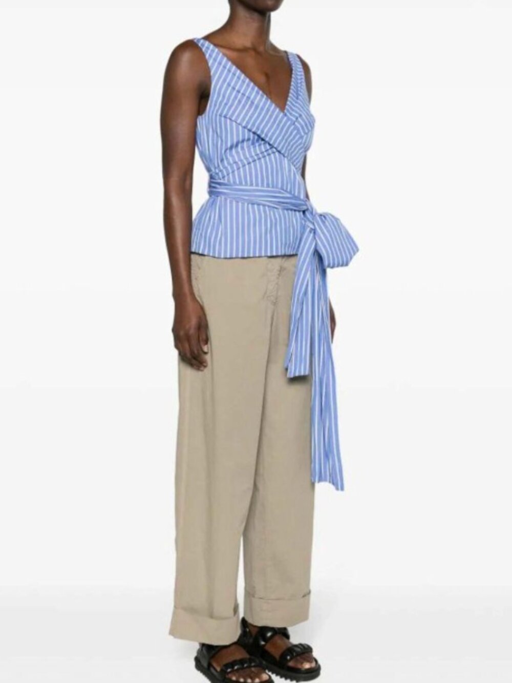 NWT Dries Van Noten Blue and White Striped Cotton Top with Tie - FR 40/US 8